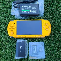 Yellow PSP 3k - 64gb w/Games, Battery & Charger