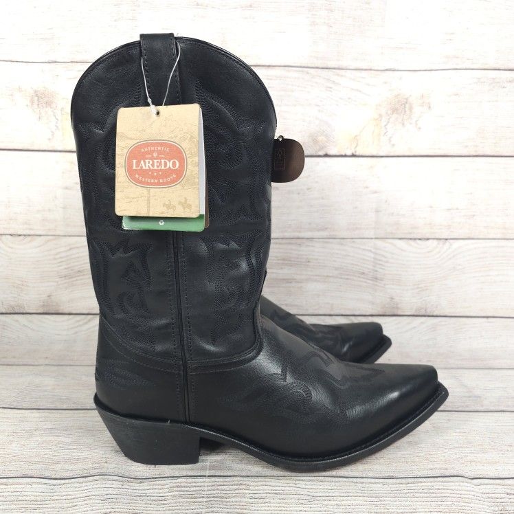 Laredo Hawk Embroidered Snip Toe Cowboy Mens Black Mid Calf Boots Size 12D (3E)