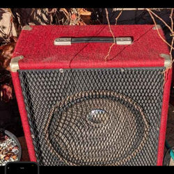 Vintage Wurlitzer 15" Speaker w Cabinet Maroon Guitar Works Well