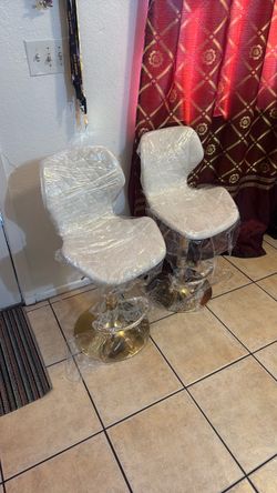 White Quilted Bar Stools with Gold Base – Set of 2