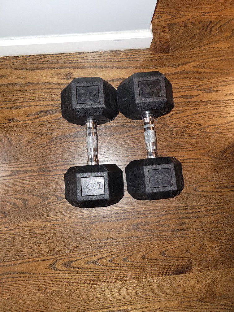 Two 40 lb Rubber Coated Dumbbells 