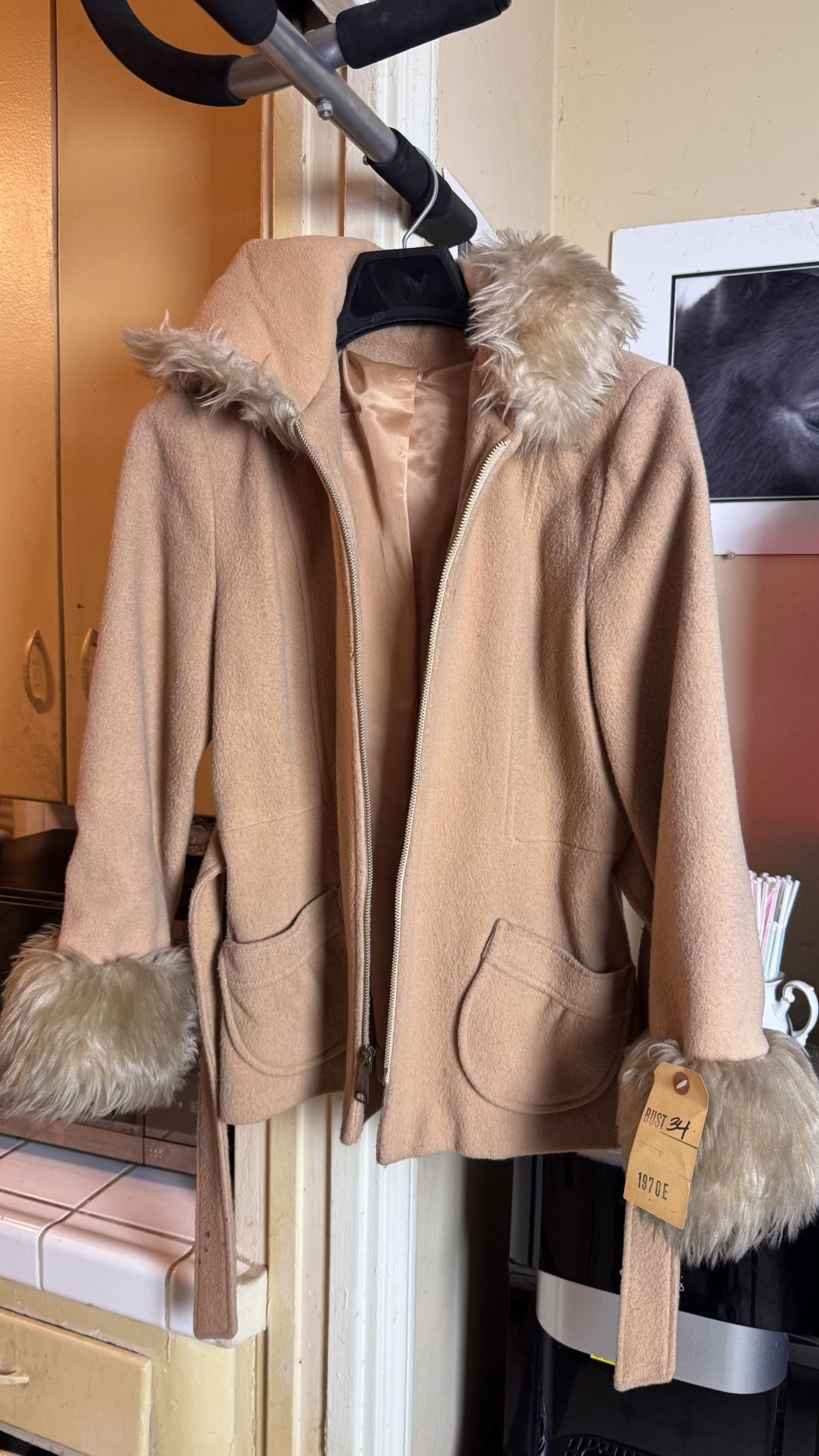 Kohl's Faux Fur Hooded Coat with Front Pockets 1970s