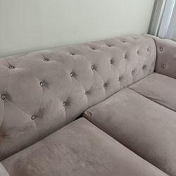 Blush Pink Velvet Sectional Sofa w/ Chaise