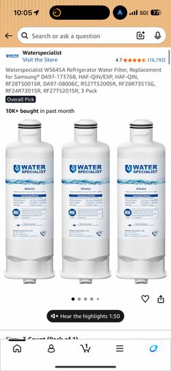 WaterSpecialist WS645A Refrigerator Water Filter Replacement – New Sealed