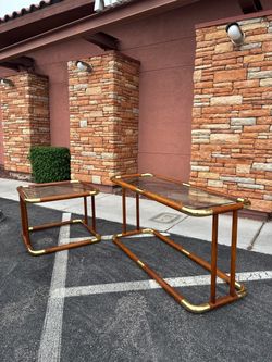 1970s VINTAGE POSTMODERN LAMINATE WOOD AND BRASS MOUNTED COFFEE TABLE STYLE BY KARL SPRINGER