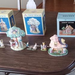 THREE LIGHTEASTER HOUSES ALONG WITH 4  LITTLE  BUNNIES