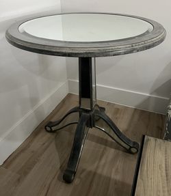 Modern Gray End Table With Mirror Inserts.