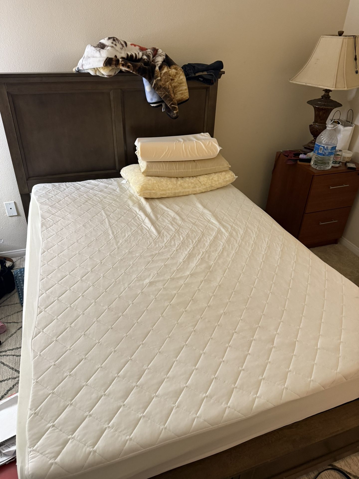 Queen Sized Bed Mattress, Box Spring, And Frame