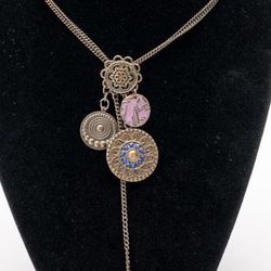 70's Vintage Bronze Metal Multi Charm Long Ladies Necklace