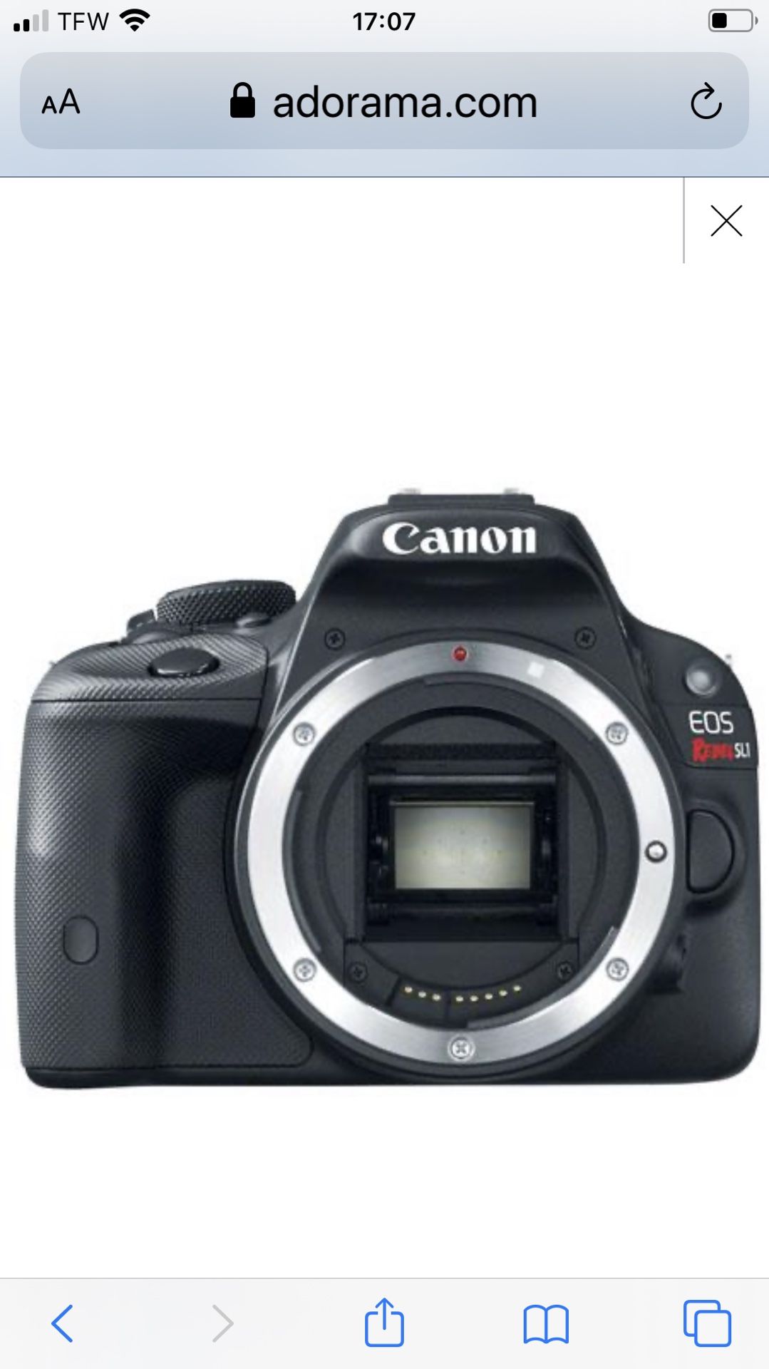 Used Canon EOS Rebel SL1 DSLR Camera Body Only, 18.0MP, 3.0" Clear View II Touchscreen LCD, Full HD 1080 Video with Continuous AF E-