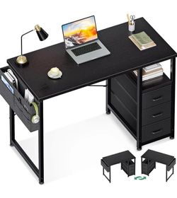 40” Small Computer Desk with Fabric Drawers – Modern Study Desk for Kids & Teens