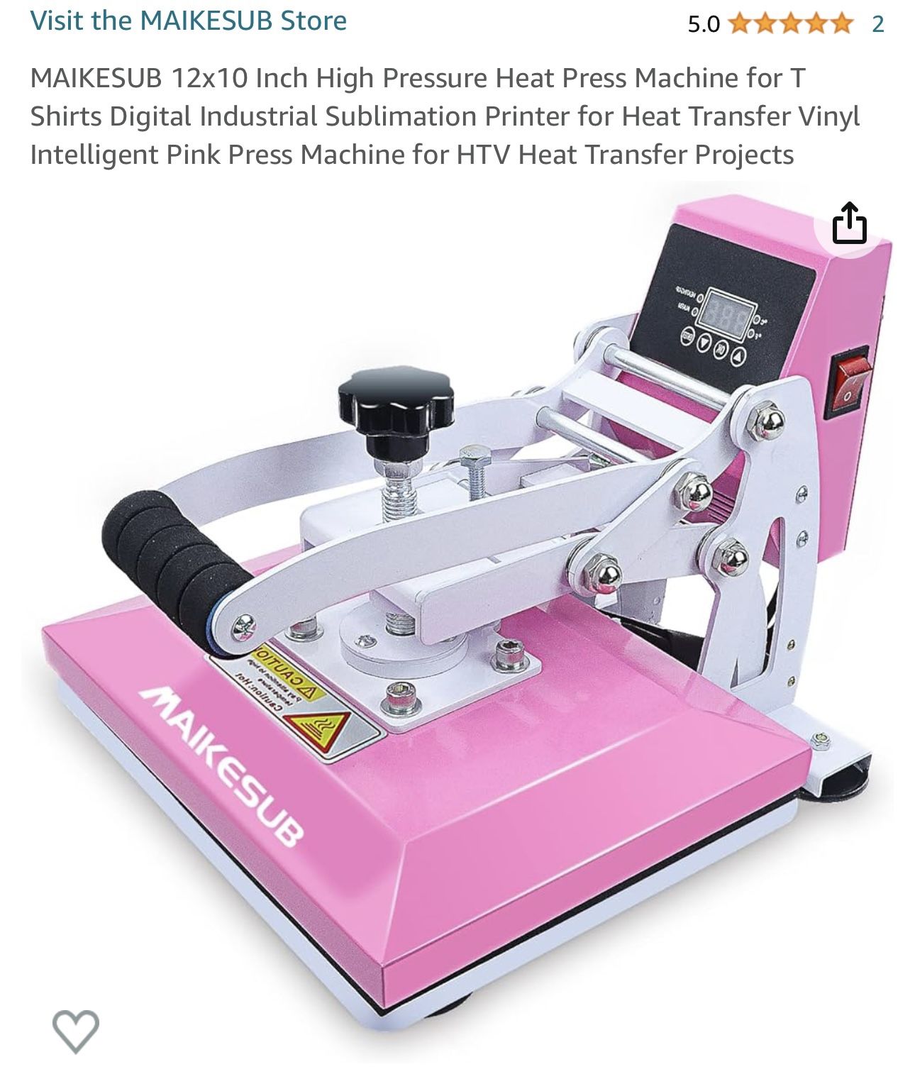 MAIKESUB 12x10 Inch High Pressure Heat Press Machine for T Shirts Digital Industrial Sublimation Printer for Heat Transfer Vinyl Intelligent Pink Pres