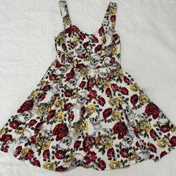 Skull Roses Cotton Summer Dress M Size
