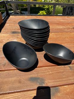 Set of Black Oval Serving Bowls