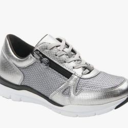 Ros Hommerson Women's Frankie Zipper Sneaker,Silver 8.5M