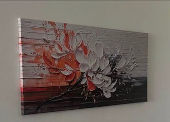 Large Floral Textured Canvas Wall Art