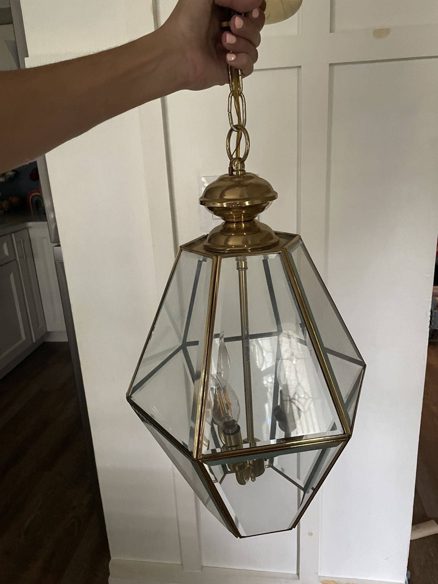 Classic Brass & Glass Geometric Pendant Light Fixture-PICK-UP ONLY