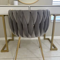 Elegant Grey Velvet and Gold Chair 