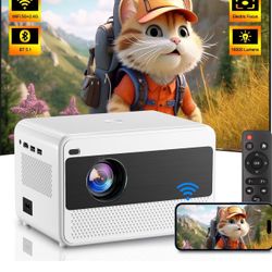 Projector with WiFi and Bluetooth, 16000 Lumen Indoor Outdoor Portable Projector, Native 1080P Video Movie Projector Compatible with iOS & Android Pho