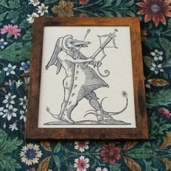 Renaissance 16th Century Illustration of Creature with Crossbow Framed Parchment Print 8.5"x11"