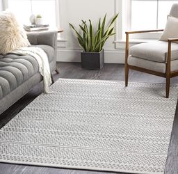 Area Rug White And Gray Boho Style 