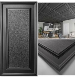 Art3d Drop Ceiling Tiles 24x48 inch Black (12-Pack, 96 Sq.ft), 3D Wainscoting Panels Glue Up 2x4 FT
