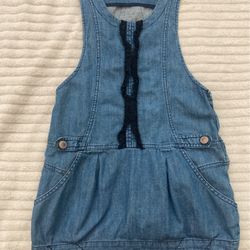 Girls overall denim dress black and metal detailing with zipper on side