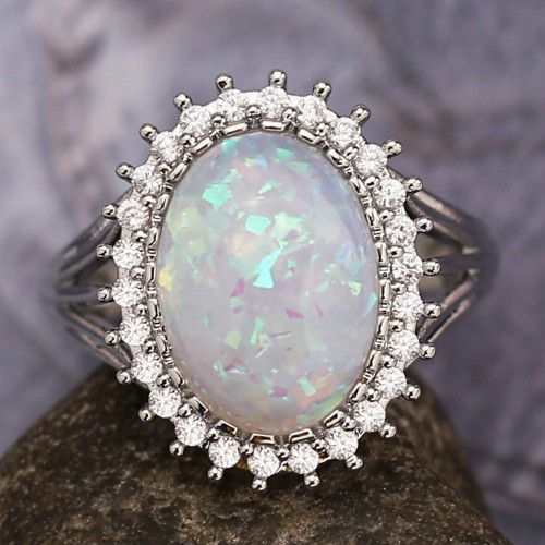 "Luxury Super Large Oval Sun Flower Gemstone Fire Opal Silver Ring, VIP312
  

