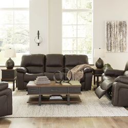 New BROWN LEATHER Power Reclining Sofa