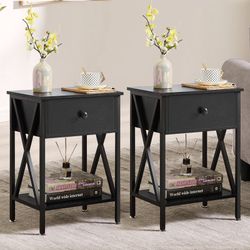 Kempst 22" Tall Nightstand, End Side Tables with Storage Drawer and Open Wood Shelf for Bedroom (Set of 2)