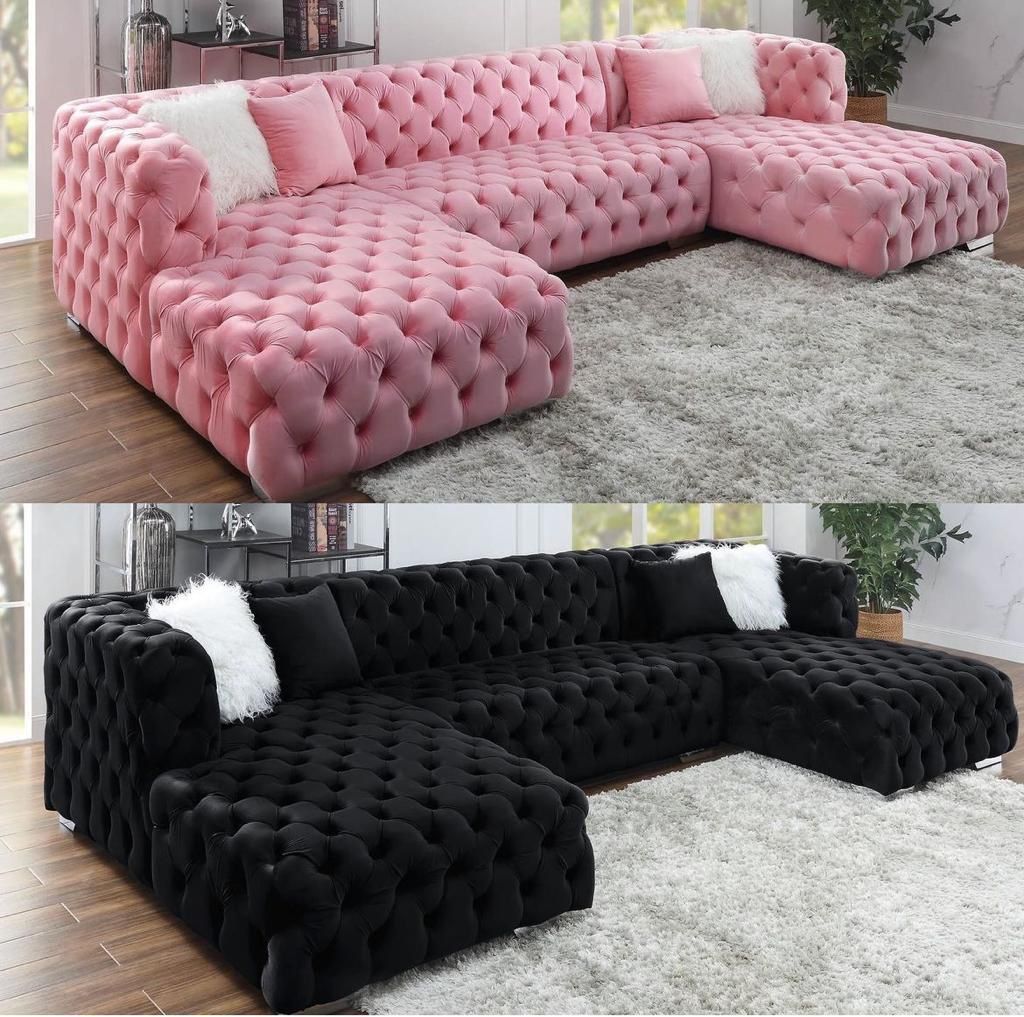 New Large Velvet Sectional Tufted Double Chaise