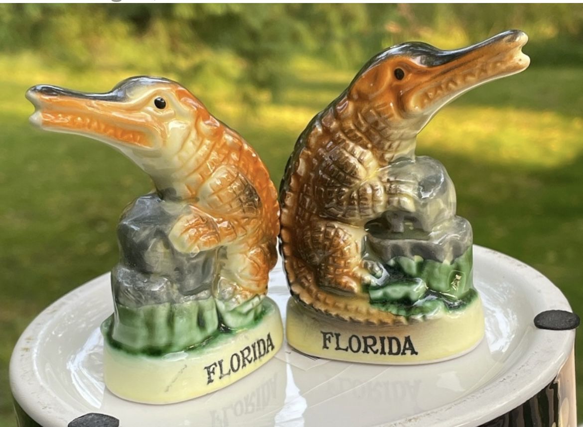 Florida Alligator Salt and Pepper Shaker Set Gator MCM Souvenir Vintage Japan