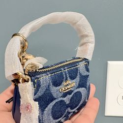 Coach Mini Nolita Bag Charm Signature Denim with cherrys 