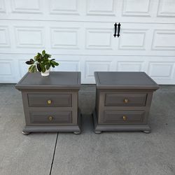 Brown Nightstands With Brass Hardware 
