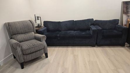 Navy Blue Sofabed armchair, and Accent Reclining Chair Set