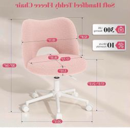 Vanity Chair with Open Hollow Back, Armless Desk Chair with Silent Wheels, Height Adjustable, Soft Teddy Fabric, 360° Swivel for Bedroom Vanity & Home