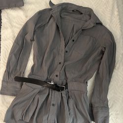 ZARA - Gray oversized long sleeve Romper with belt adjustment