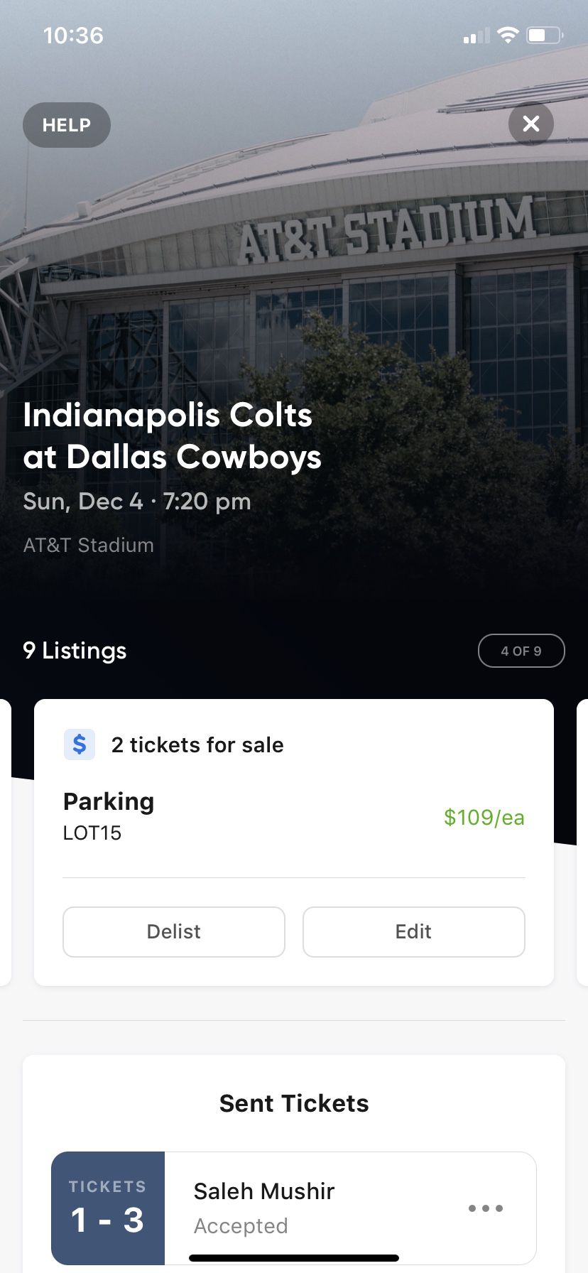 Many Good Parking Passes For Indianapolis Colts @ Dallas Cowboys Tickets 