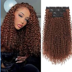 FLUFYMOOZ Clip in Hair Extensions, 20" 4PC 100? Pure Protein Silk Hair Extensions for Black White Women Long Soft Curly Hair Extension Hairpiece(Coppe