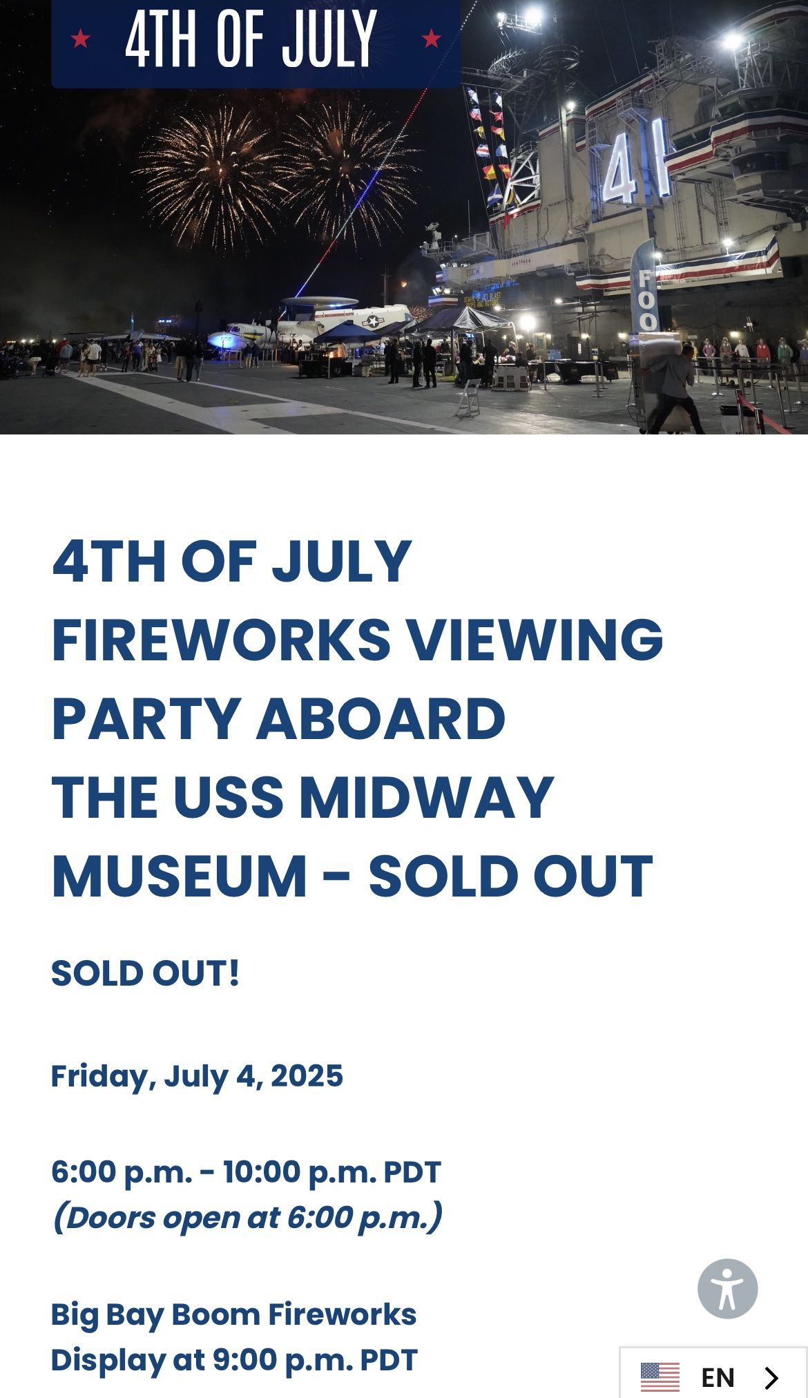 USS Midway 4th Of July Party 3 Tickets