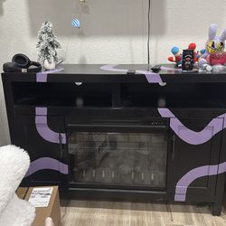 Cabinet TV stand black fireplace storage