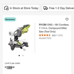RYOBI ONE+ 18V Cordless 7-1/4 in. Compound Miter Saw (Tool Only)