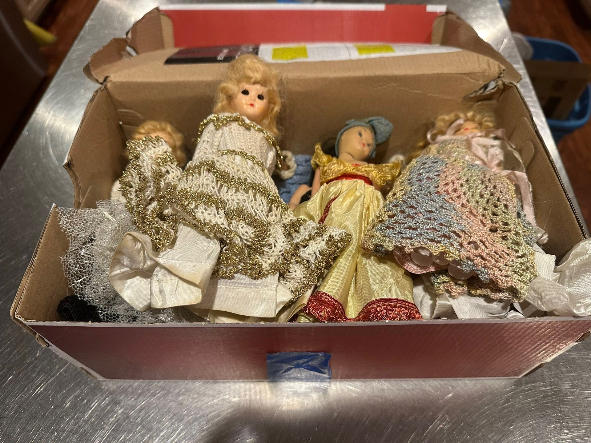 Shoebox full of vintage dolls 10 pc lot