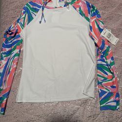 Womens Size Medium And Small Raisins Multicolored White Sun Zip SPF Over Swimsuit Shirt Top 