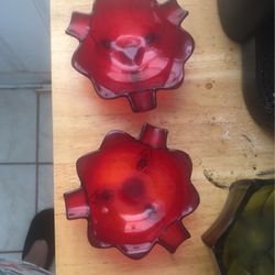 Vintage Ruby Red Glass Ash Trays - Set Of (2) 