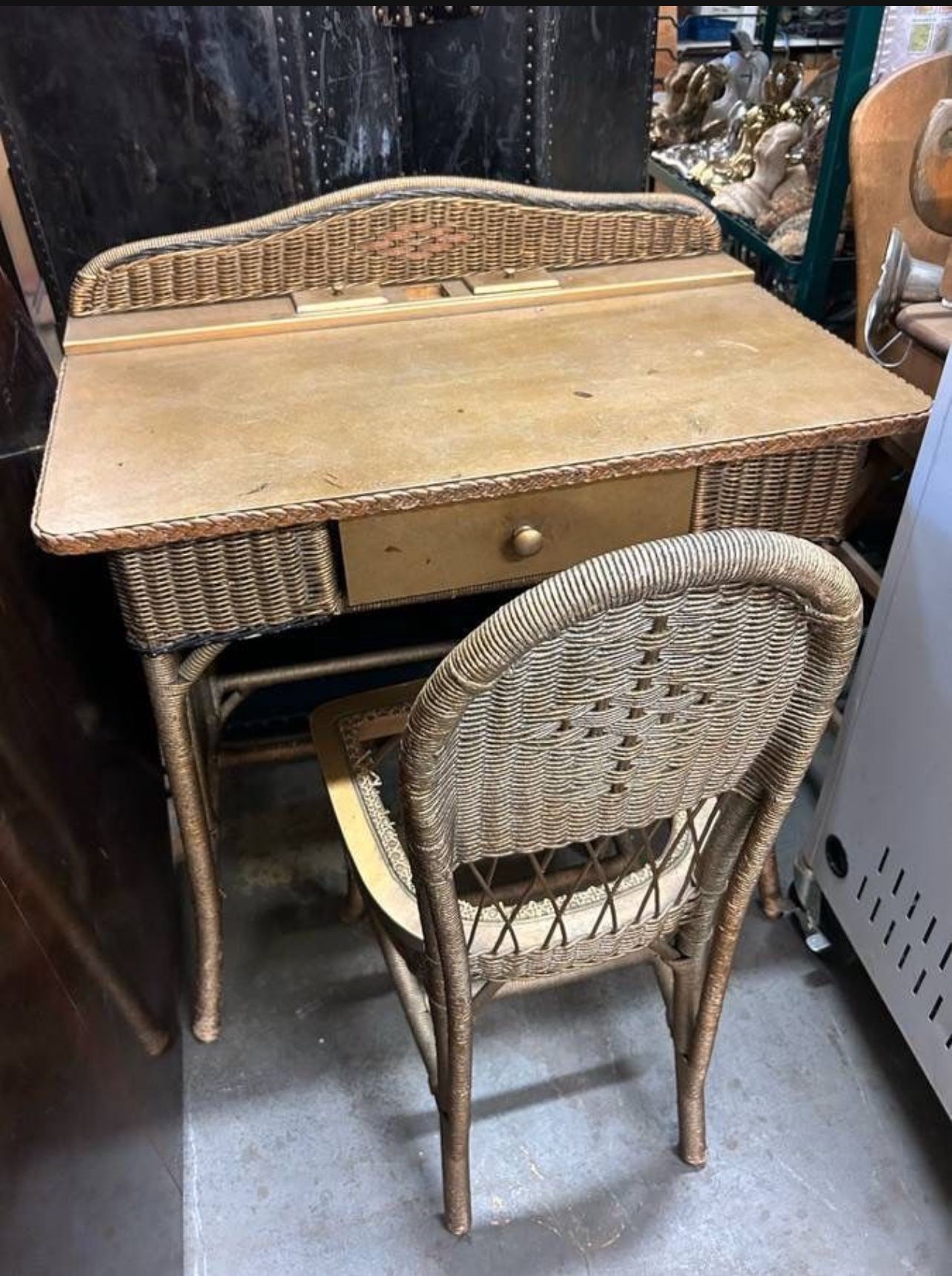 Vintage Wicker Vanity & Chair