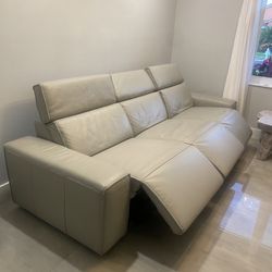 Gray Leather Power Reclining Sofa