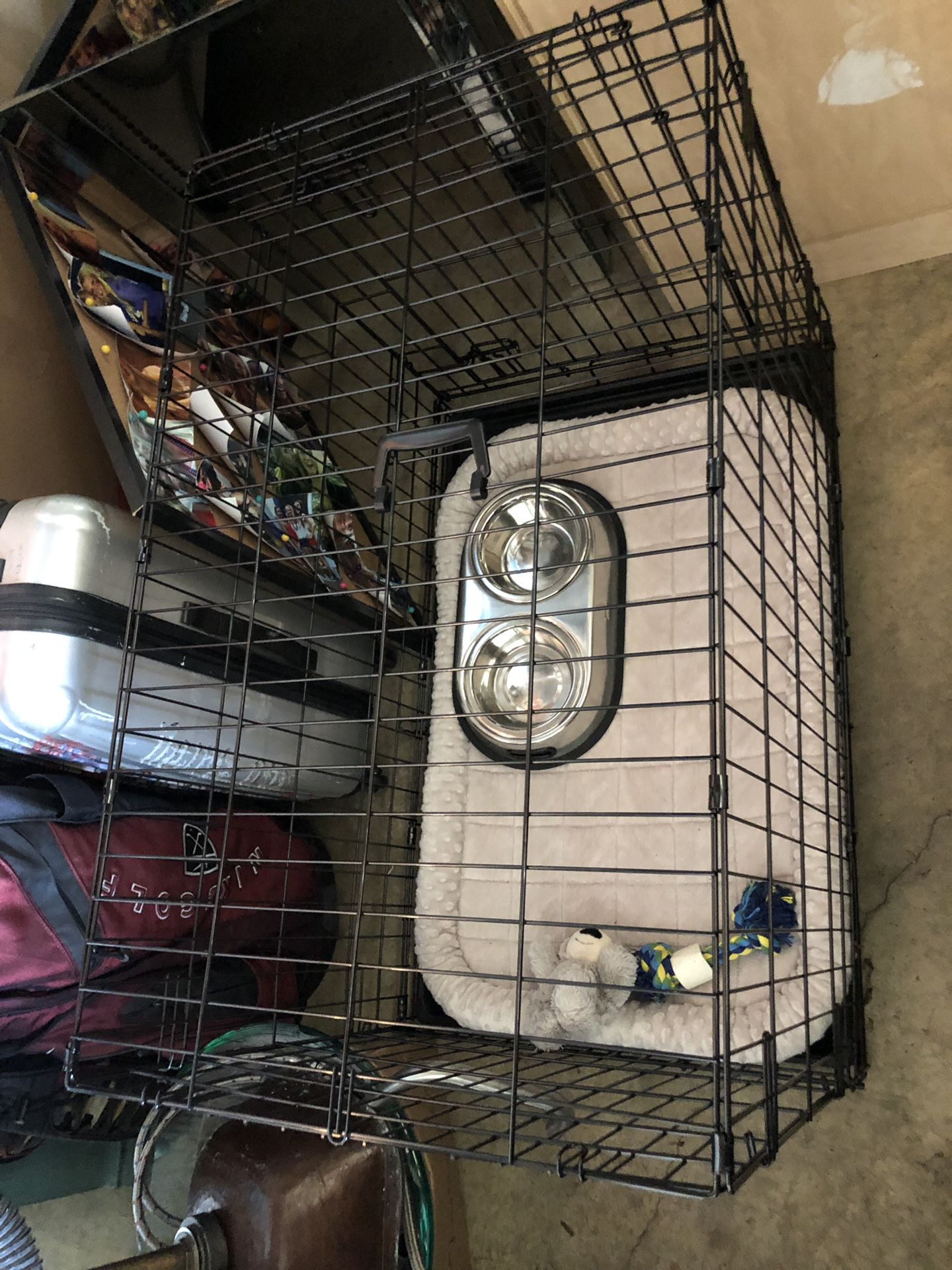 Dog crate and supplies
