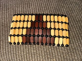 Vintage Handcrafted African Wooden Bead Clutch Purse – Earthy Geometric Design