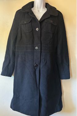 Women's black wool-blend pea coat, size 16, with pockets – Kenneth Cole Reaction
